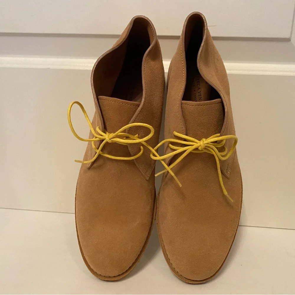 BOTTEGA VENETA SHOES LOW BOOTS TAN SUEDE LEATHER LACE UP ITALY SIZE 39.5 US 6.5